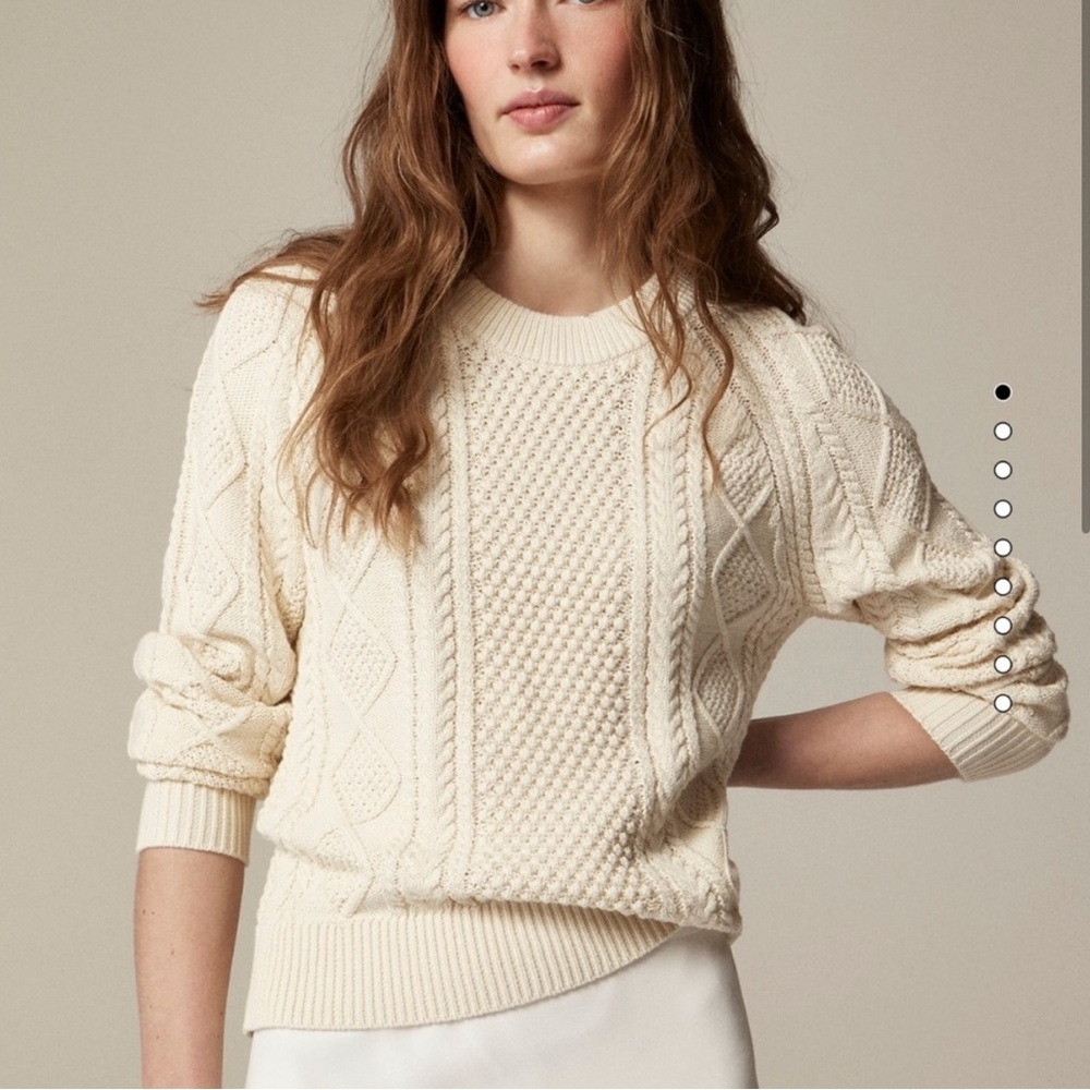J. Crew Cream Cotton Cable-Knit Crewneck Sweater